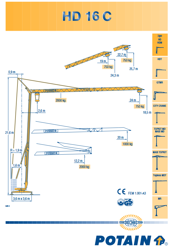 Baukran Potain HD 16C Baukran Potain HD 16C gebraucht kaufen