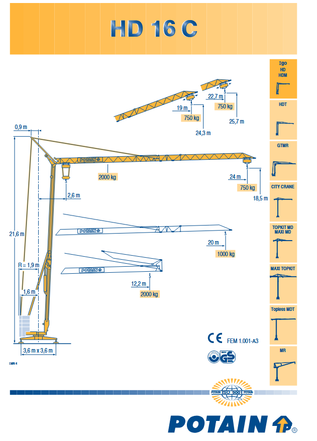 Baukran Potain HD 16C gebraucht kaufen