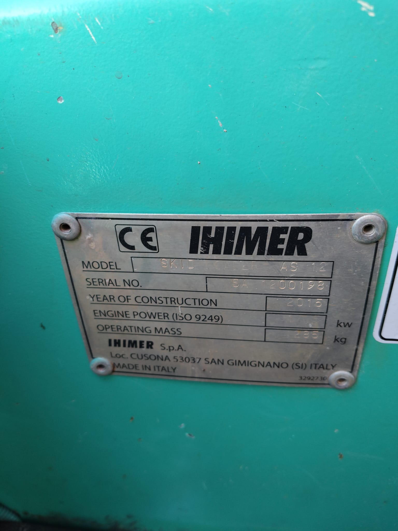 Typenschild Kompaktlader IHIMER (jetzt Kato) AS12