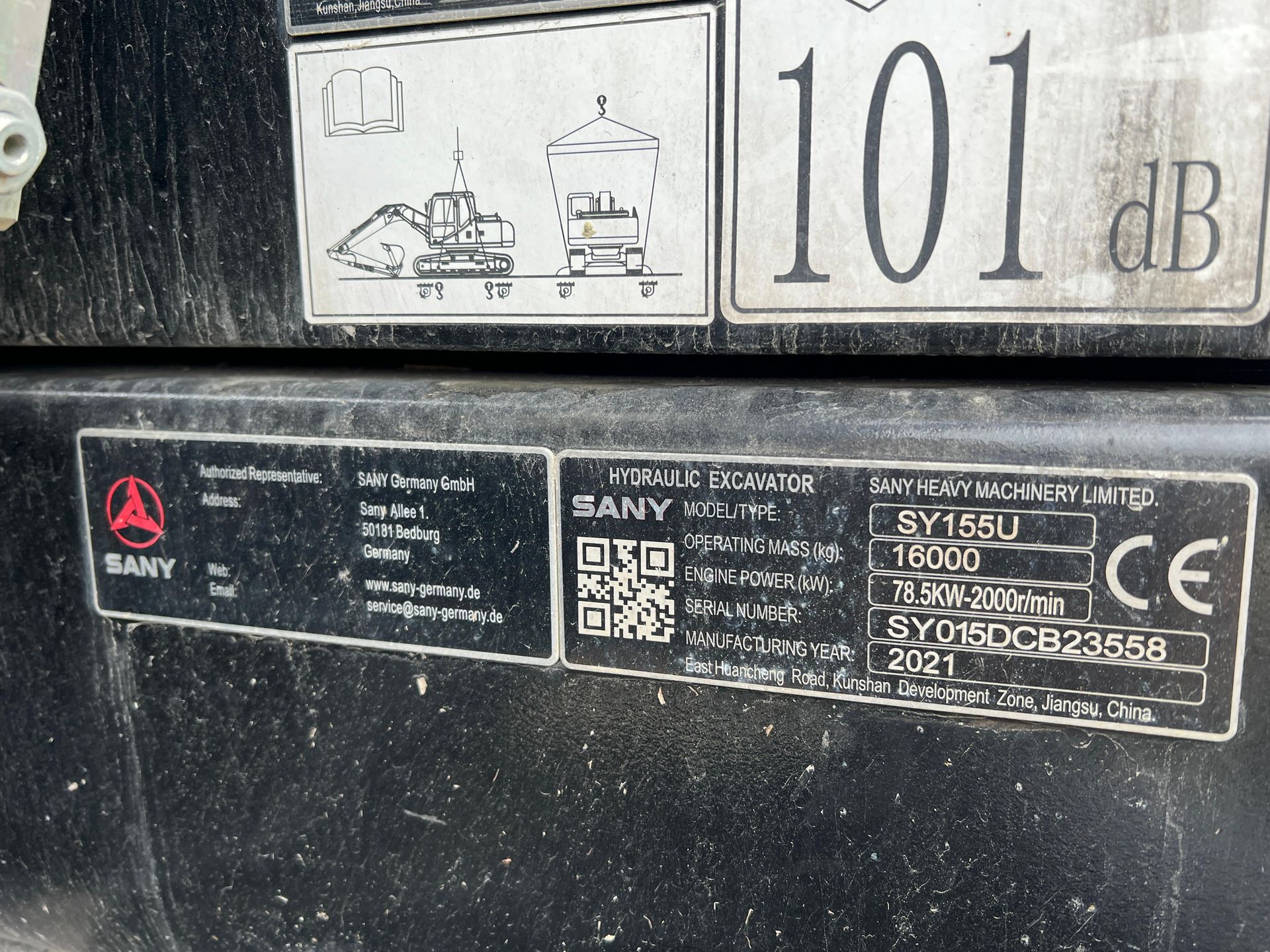 Typenschild Kompaktbagger SANY SY 155U