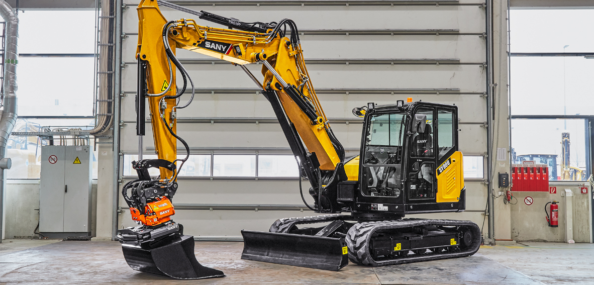 Sany SY 80 U-2PB Kurzheckbagger / Minibagger Sany SY 80 U-2PB  Kurzheckbagger mieten Minibagger mit Verstellausleger bei Niklaus Baugeräte mieten
