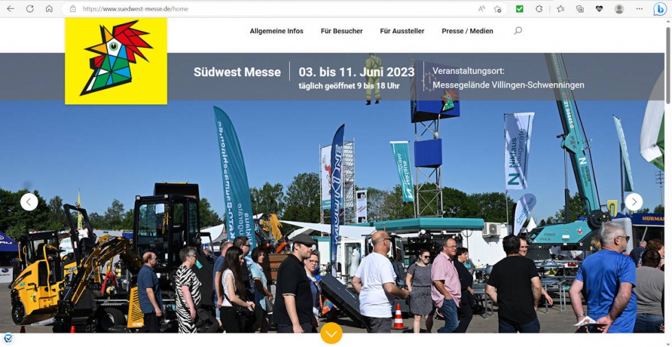 Website der Südwest-Messe in Villingen-Schwenningen