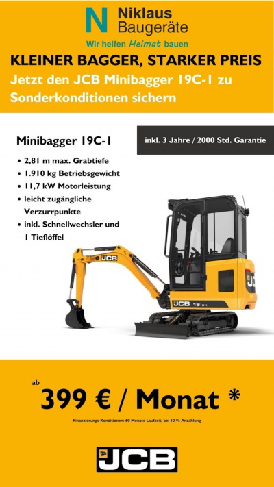 Niklaus Soko für JCB Minibagger 19C-1 Niklaus Soko für JCB Minibagger 19C-1