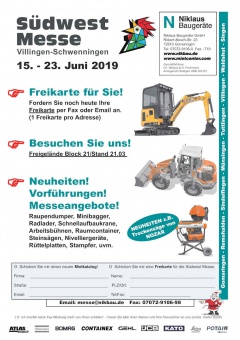 Niklaus Baugeräte auf der Südwest Messe vom 15-23. Juni 2019